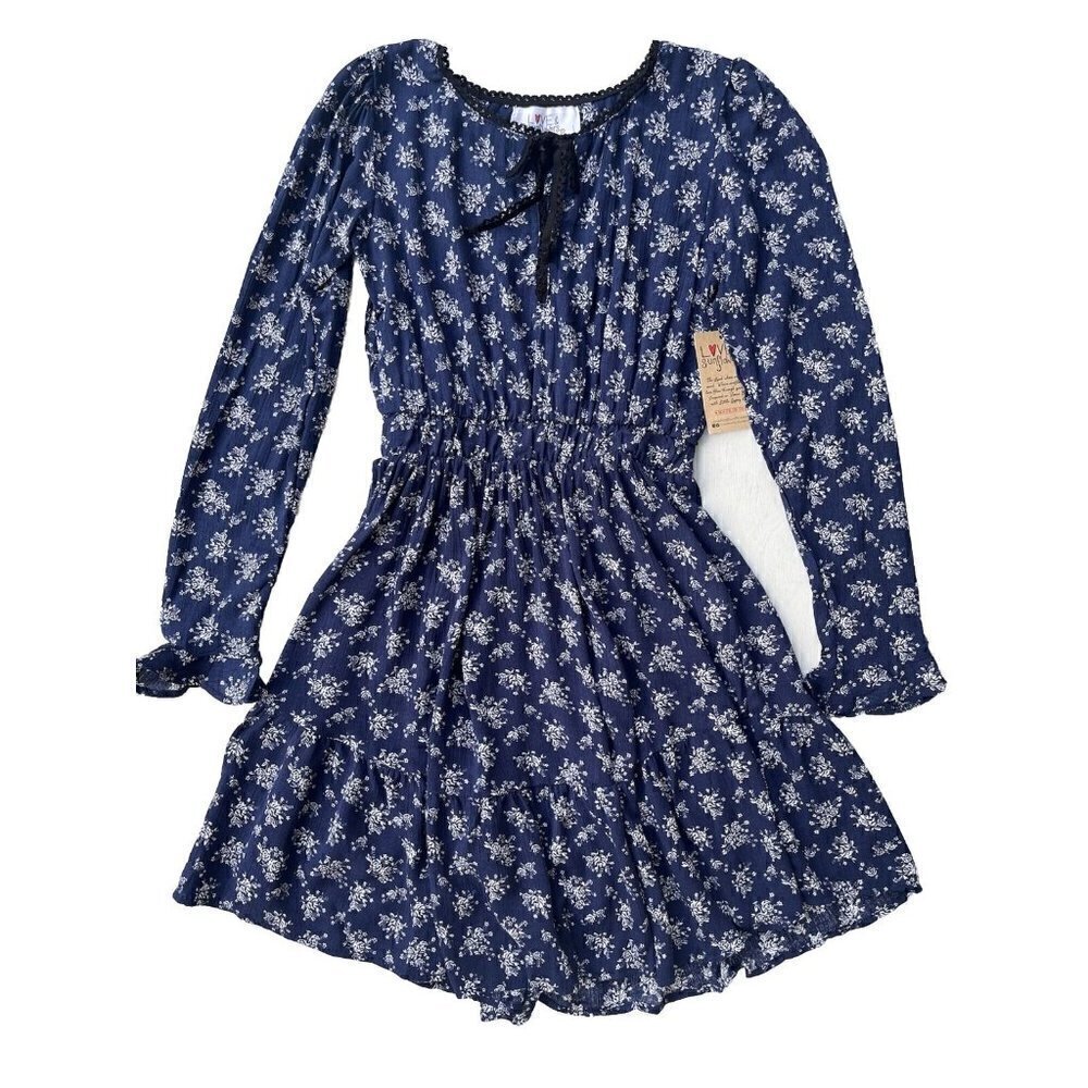 Love & Sunflower Tween Juniors Floral Casual Navy Blue Fit & Flare Dress Size XL